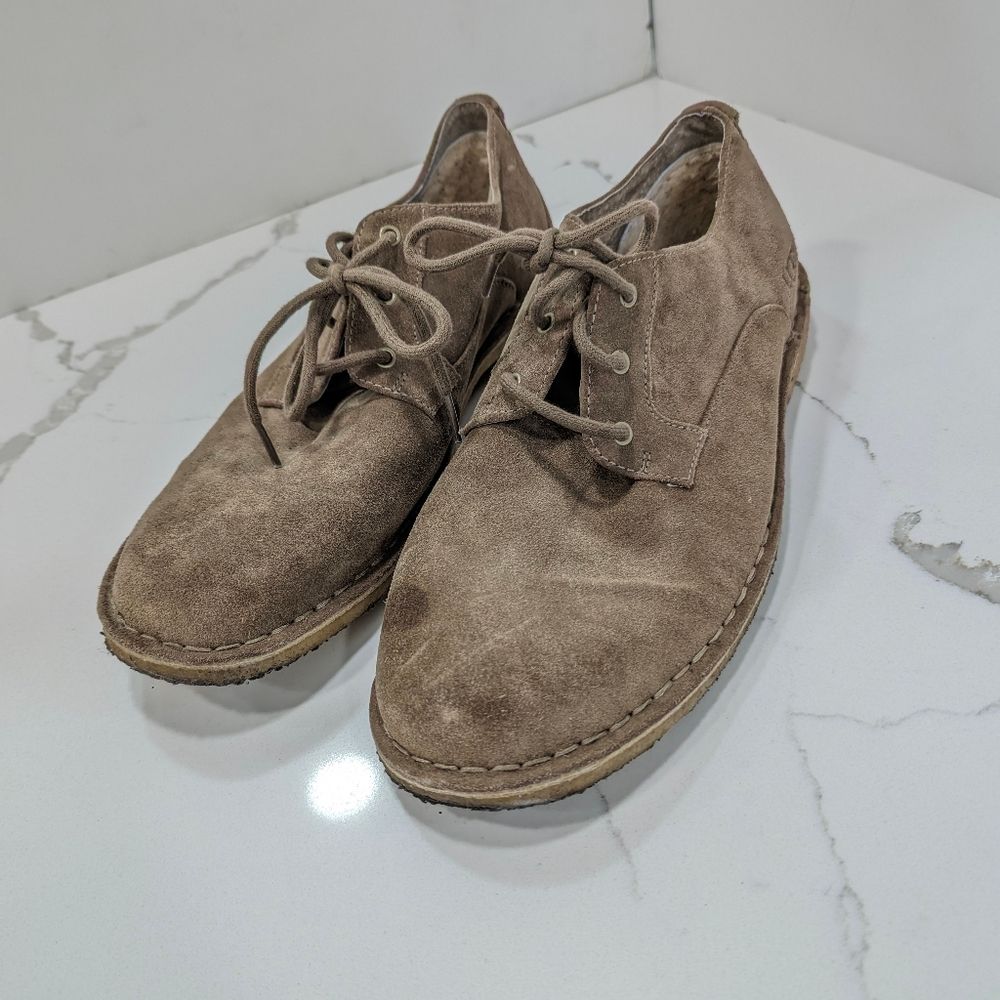 Ugg Caelyn Suede Leather Lace Up Oxford Tan Brown Sheepskin Lined Shoes Size 12
